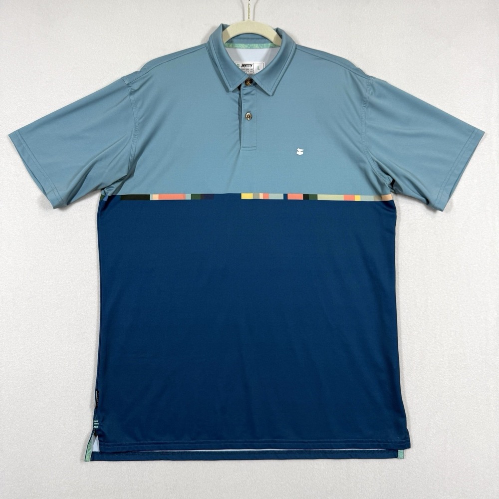 Jetty Polo‎ Shirt Mens Large Bunker Golf Performance Stretch Surf Colorblock